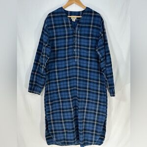 Vtg 90’s LL Bean Night Shirt Adult M Blue Plaid Sleep Gown Flannel Mens PJs Long